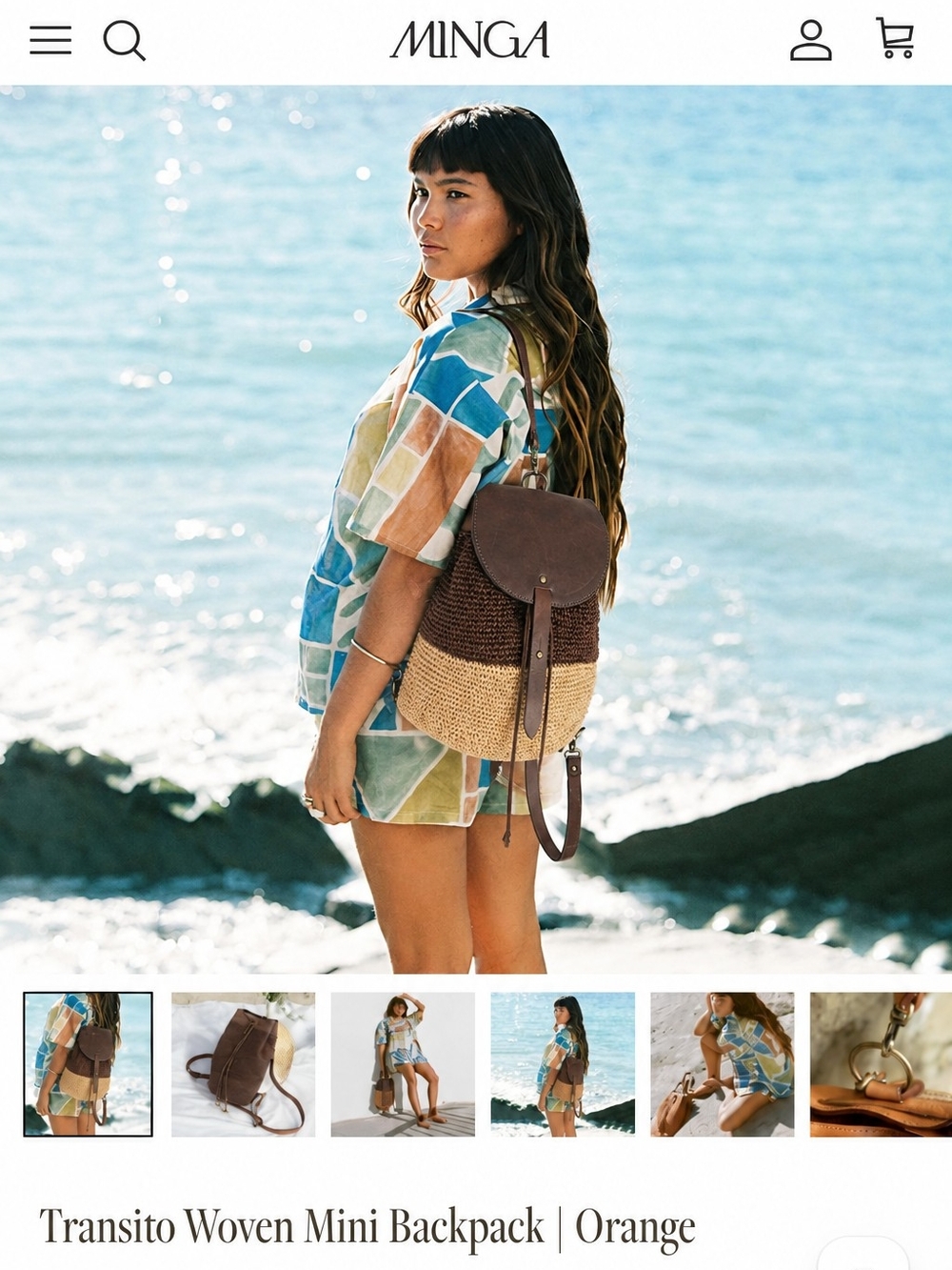 Minga Transito Woven Mini Backpack - Colorblock Natural And Brown